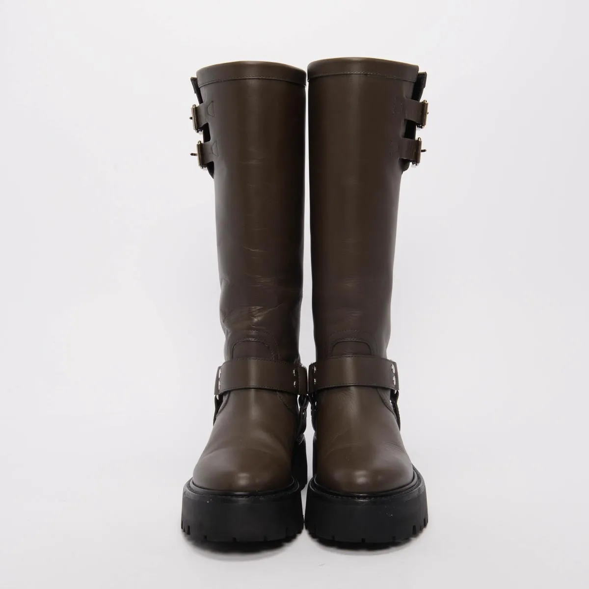 Celine Khaki Calfskin High Biker Boots 39